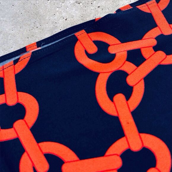 Frank Lyman Chain Print Knit Top Women’s Size 14 Navy Blue Orange Bell Sleeves - Picture 3 of 12